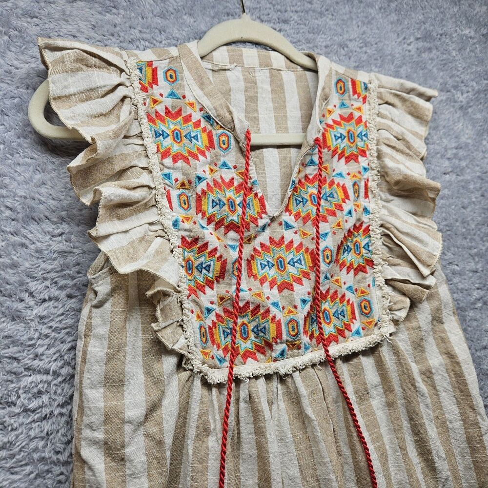Savanna Jane Bohemian Striped Blouse Size Small Embroidered Ruffle - Picture 5 of 10